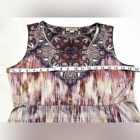 ONE WORLD Live & Let Live Sleeveless Boho Ombre Print Paisley Neckline Dress - Picture 10 of 16